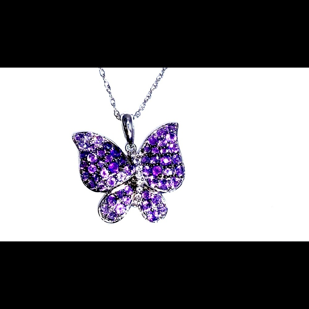 Amethyst Butterfly Pendant Sterling Silver Necklace